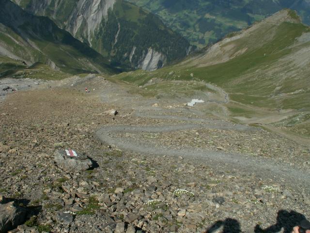 Blick runter zu den endlosen Serpentinen die zum Segnespass führen