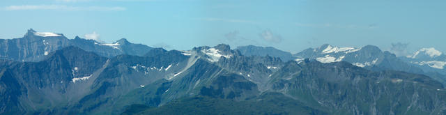 Breitbildfoto mit Ringelspitz, Tristelhorn, Pizol, Vorab und Tödi