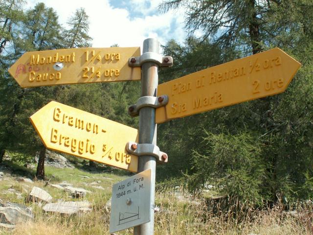 Wegweiser bei der Alp di Fora