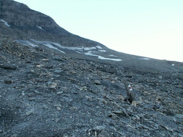 danach alles über Geröll und Schutt leicht aufwärts, Richtung Kistenpass