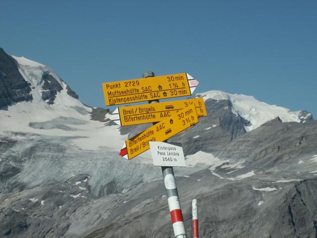 Wegweiser auf dem Kistenpass 2640 m.ü.M.