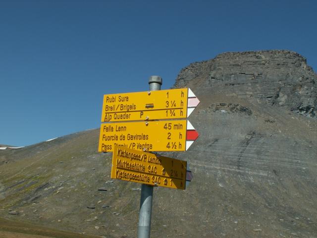 Wegweiser bei der Bifertenhütte 2482 m.ü.M.