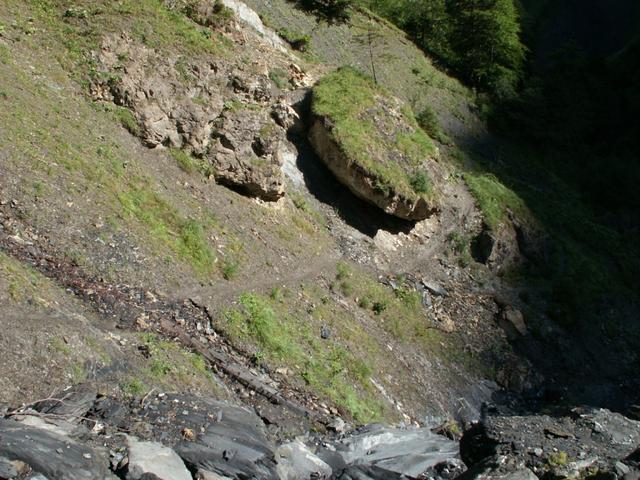 Blick zurück bei der Rutschgefahr Stelle