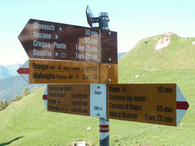 Wegweiser bei Dagro 1360 m.ü.M.