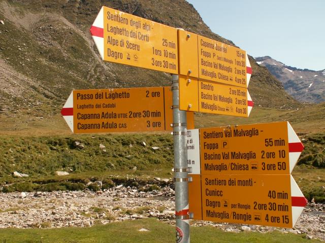 Wegweiser auf der Alpe di Quarnei 2046 m.ü.M.