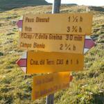 Wegweiser bei Punkt 2230 m.ü.M. es geht Richtung Passo della Greina