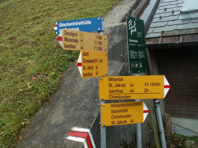 Wegweiser beim Berggasthaus Biwaldalp