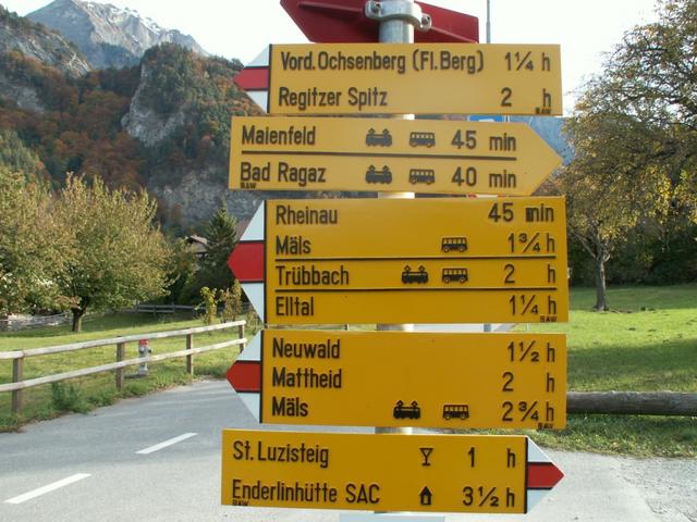 Wegweiser bei Fläsch 528 m.ü.M.