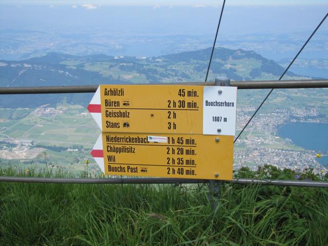 Wegweiser auf dem Buochserhorn 1807 m.ü.M.