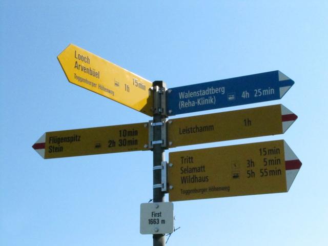 Wegweiser bei First 1663 m.ü.M.