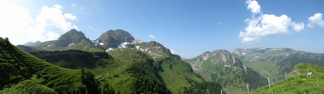 Breitbildfoto beim Schlösslichopf mit Blick Richtung Isisixer Rosswis, Gamsberg und Höchst