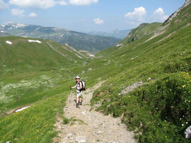 Mäusi auf breitem Wanderweg Richtung Isisixgrat