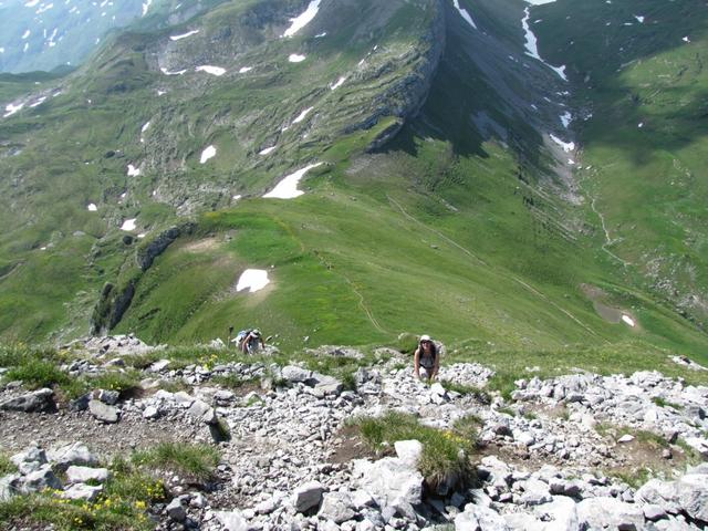 Blick vom Couloir runter zum Isisixgrat