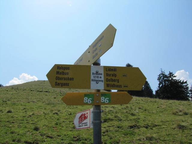 Wegweiser bei Birboden 1210 m.ü.M.