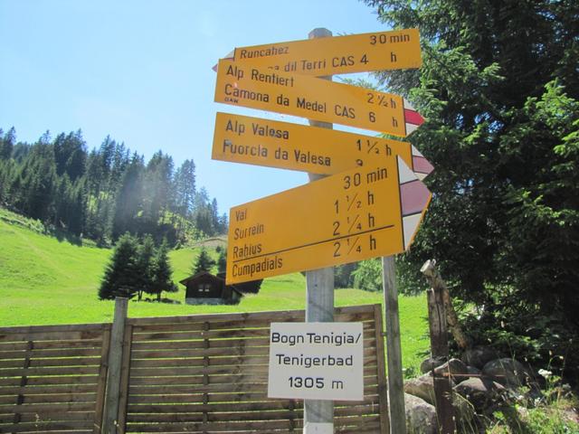 Wegweiser bei Tenigerbad 1305 m.ü.M.