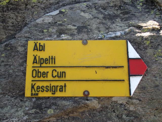 Wegweiser bei Punkt 1778 m.ü.M. unser nächstes Ziel der Kessigrat