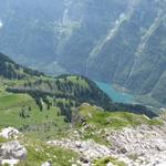 Tiefblick runter zum Klöntalersee und Twiren. Dort waren wir auch schon