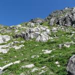 über steile Grashänge führt der Pfad aufwärts