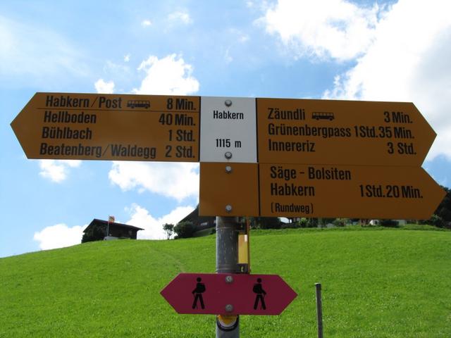 Wegweiser bei Habkern 1115 m.ü.M.