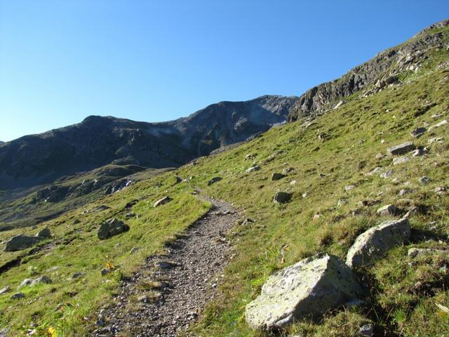 von der Flüelapassstrasse aus, steigt der Bergpfad sofort steil aufwärts