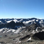 Breitbildfoto vom Flüela Schwarzhorn, mit Blick Richtung Grialetschgletscher