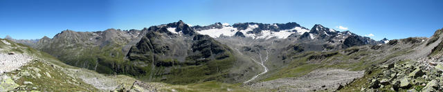 Breitbildfoto Richtung Piz Sarsura und Grialetsch Gletscher