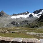 Blick von der Chamanna Grialetsch zum Grialetsch Gletscher. Was für eine schöne Aussicht!