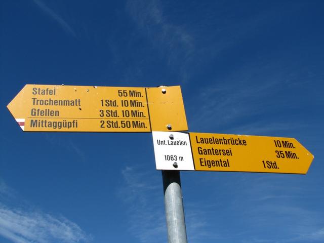 Wegweiser bei Unter Lauelen 1063 m.ü.M.