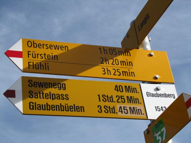 Wegweiser auf dem Glaubenbergpass 1543 m.ü.M.