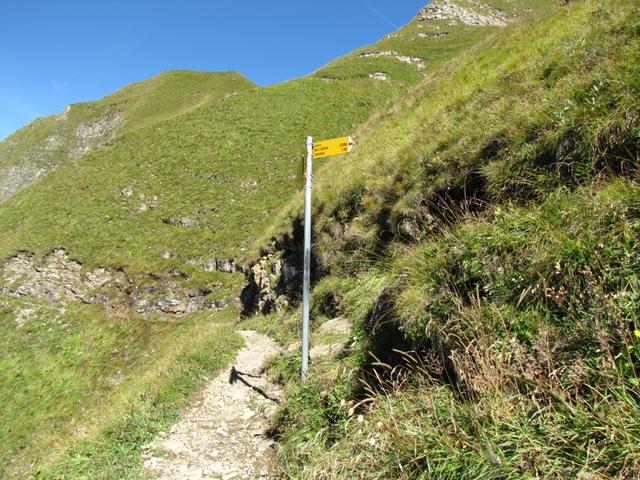 Blick zurück zum Wegweiser bei Punkt 2072 m.ü.M.