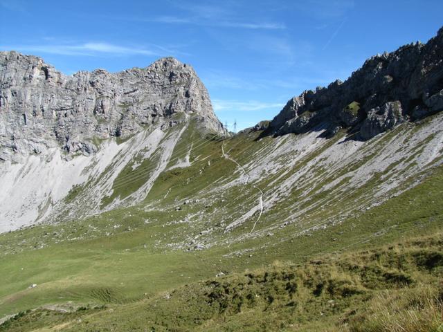 Blick zum Übergang Chringe mit den hässlichen Strommasten. Dort waren wir auch schon