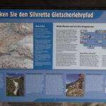 Informationstafel Gletscherlehrpfad. Auf Vollgrösse schalten, möchte man die Informationen lesen