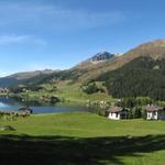 mit der Rhätischen Bahn auf der Fahrt nach Davos. Blick zum Davosersee