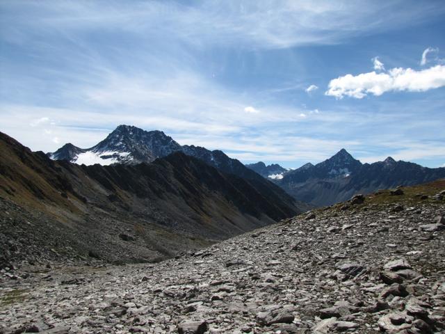 links das Flüela Wisshorn, Müllersch Tälli und das Flüela Schwarzhorn