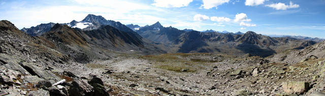 Breitbildfoto mit Blick Richtung Flüela Wisshorn, Müllersch Tälli und das Flüela Schwarzhorn