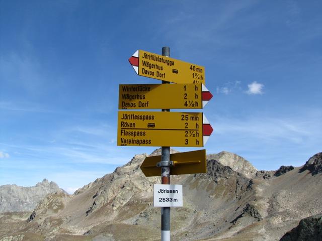 Wegweiser bei Punkt 2532 m.ü.M.