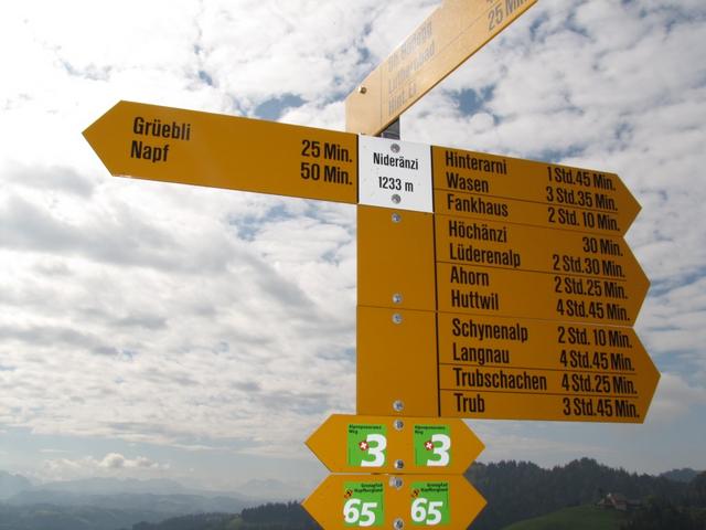 Wegweiser bei Nideränzi 1233 m.ü.M.