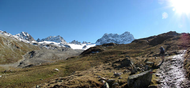 was für ein Breitbildfoto, Piz Porchabella, Piz Val Müra, Porchabella Gletscher und der Piz Kesch