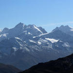 Breitbildfoto Oberengadiner Berge mit Piz Bernina, Piz Palü, Bellavista, Piz Roseg usw.