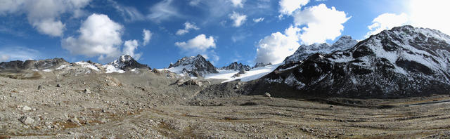 Breitbildfoto mit Blick auf den Gletschervorfeld bei der Kesch Hütte