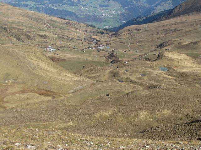 Blick hinunter zu den Fideriser Heuberge mit Clurnersee