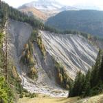 an der orographisch rechten Seite des Fondeier Bach und  durch die enge Schlucht geht es abwärts