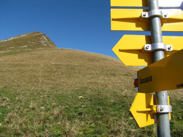 Blick vom Wegweiser bei Stelli aufwärts zur Sassauna