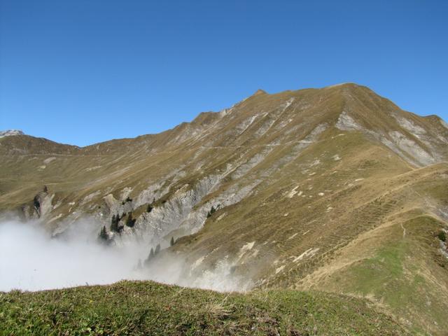 Blick von Drosbüel aufwärts Richtung Höchstelli und den Weg den wir zurückgelegt haben