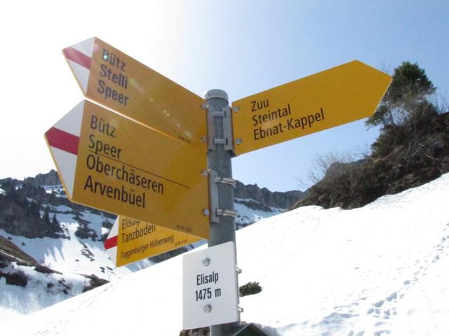 beim Wegweiser auf der Elisalp, bogen wir rechts ab Richtung Streuberg 1253 m.ü.M.