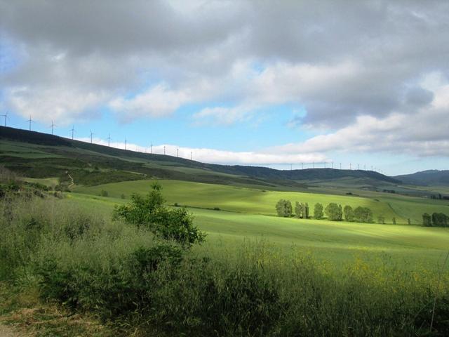 Auf dem Bergrücken stehen ca. 40 gigantische Windräder