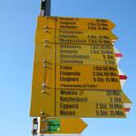 Wegweiser bei Frutigen Bahnhof 780 m.ü.M.