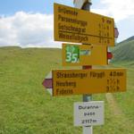 Wegweiser auf dem Durannapass 2117 m.ü.M.