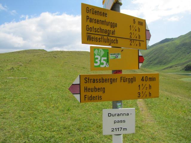 Wegweiser auf dem Durannapass 2117 m.ü.M.