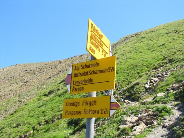 Wegweiser unterhalb Punkt 2559 m.ü.M. weiter geht es zum Gredigs Fürggli